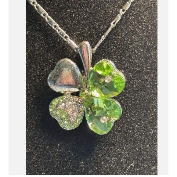 Unbranded Jewelry - Lucky Four Leaf Clover Necklace with Green Crystal,  18k GP Chain